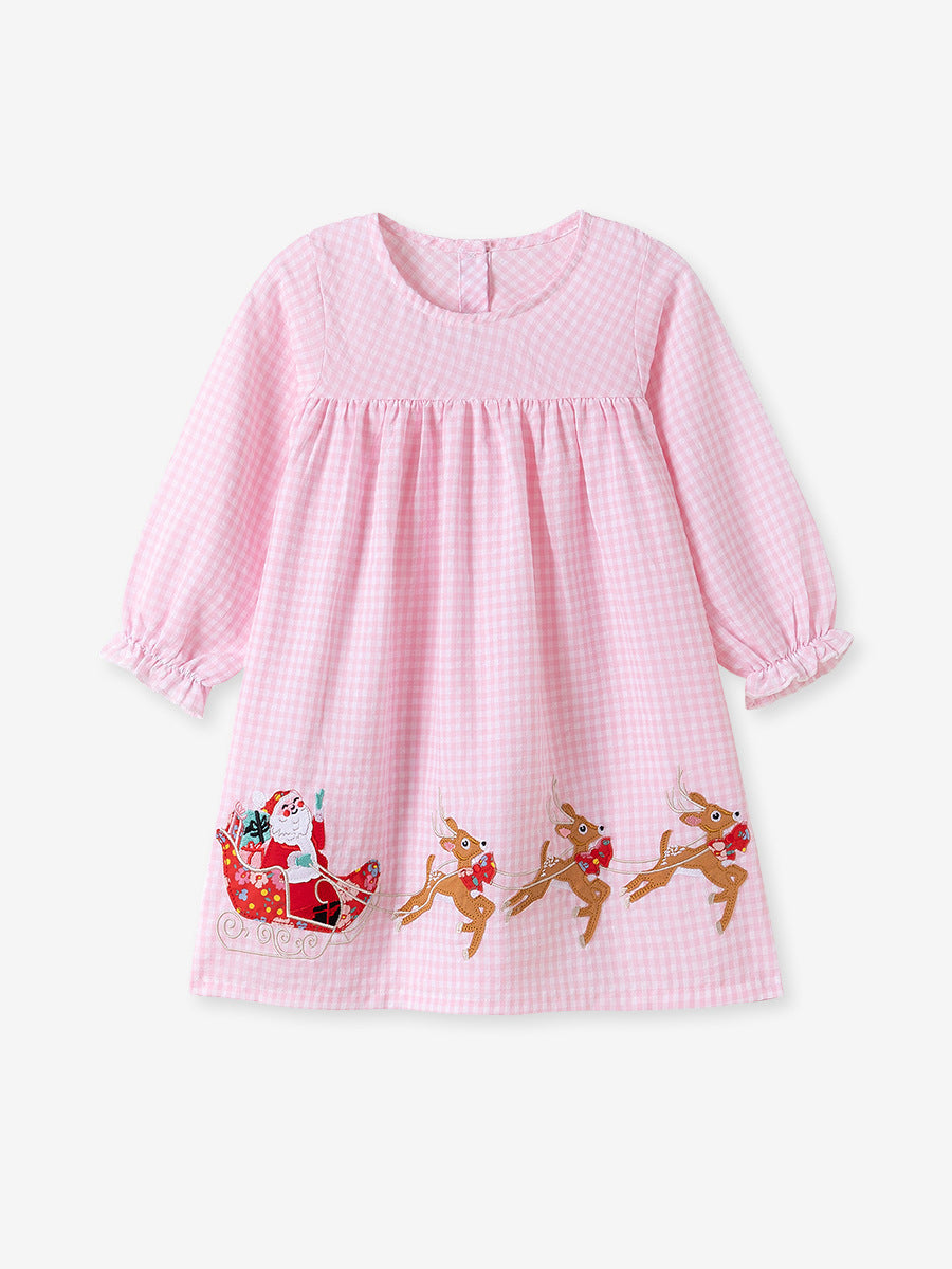 Autumn Arrival Cartoon Animals Christmas Pattern Long Sleeves Crew Neck Dress for Stylish Girls, MyKids-USA®, Baby & Toddler Dresses, MyKids-USA -  -  -  -  -  -  - .