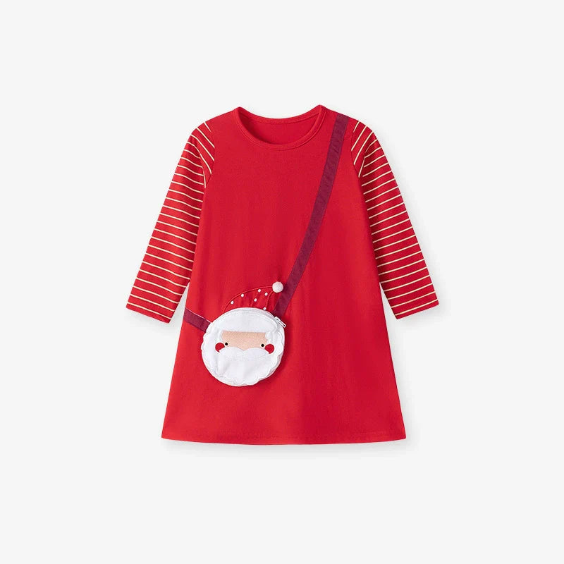 Christmas Cartoon Pattern Striped Long Sleeves Dress, MyKids-USA®, Baby & Toddler Dresses, MyKids-USA - Size/Age - 90 (12-24M) - Color - Red -  -  - TR2508152032-A.