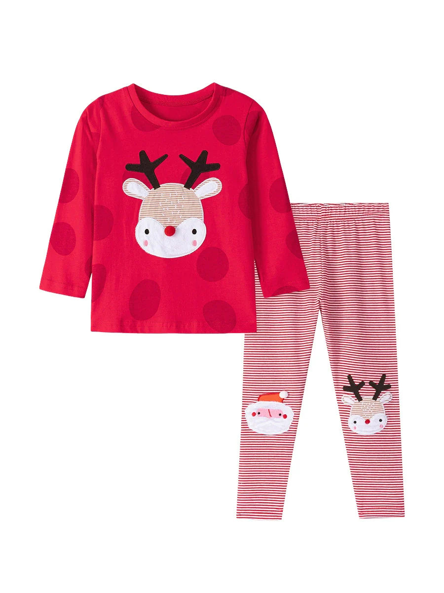 Spring and Autumn Girls Christmas Cartoon Pattern Sweatshirt and Striped Pants Clothing Set, MyKids-USA®, Baby & Toddler Outfits, MyKids-USA -  -  -  -  -  -  - .