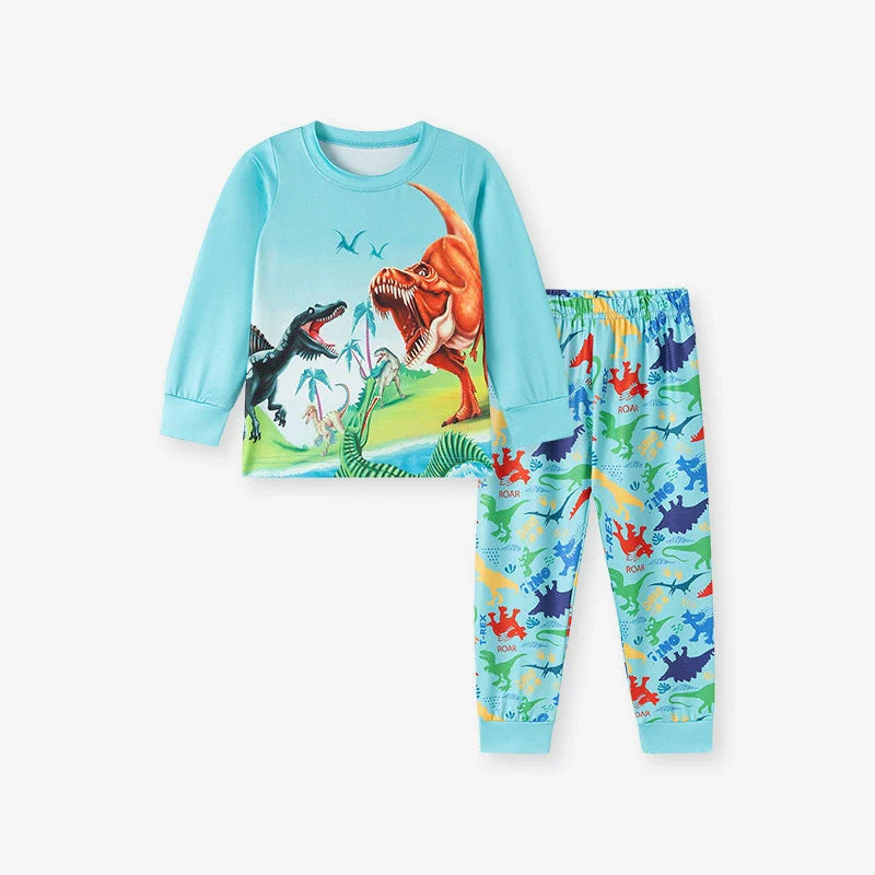 Dino World Kids Pajama Set – Long Sleeve Top and Pants, Fun Dinosaur Print, MyKids-USA®, Baby & Toddler Sleepwear, MyKids-USA - Size/Age - 90 (12-24M) - Color - Green -  -  - TR2509012135-A.