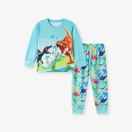Dino World Kids Pajama Set – Long Sleeve Top and Pants, Fun Dinosaur Print, MyKids-USA®, Baby & Toddler Sleepwear, MyKids-USA - Size/Age - 90 (12-24M) - Color - Green -  -  - TR2509012135-A.