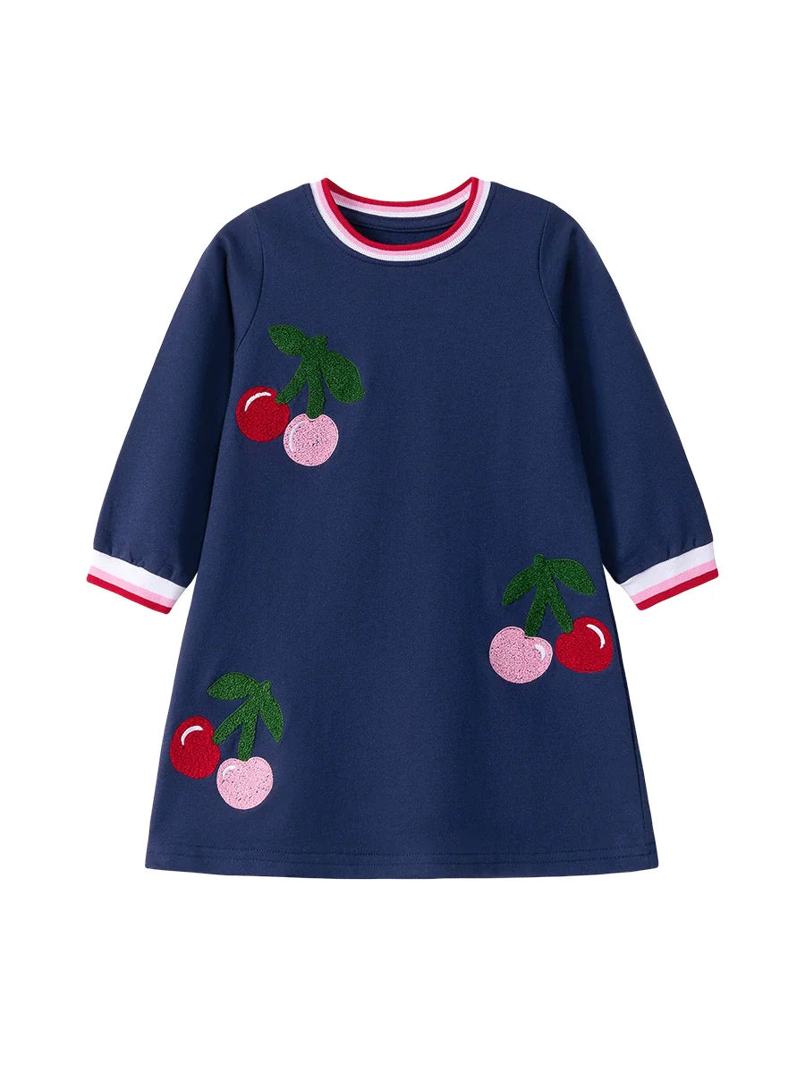 Autumn Arrival Cherry Pattern Long Sleeves Striped Crew Neck Dress for Stylish Girls, MyKids-USA®, Baby & Toddler Dresses, MyKids-USA -  -  -  -  -  -  - .