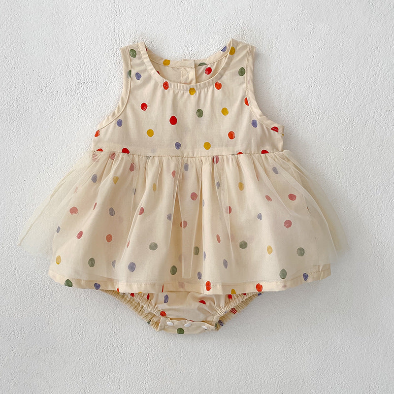 Summer Baby Kids Polka Dots Pattern Sleeveless Top and Shorts Clothing Set or bodysuit for Girls