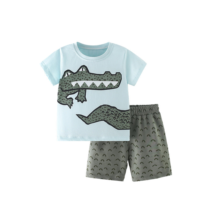Summer Baby Kids Cartoon Crocodiles Pattern T-shirt and Shorts Casual Clothing Set for Boys, MyKids-USA®, Baby & Toddler Outfits, MyKids-USA - Size/Age - 110 (3-5Y) - Color - Green -  -  - TR2506282224-A.