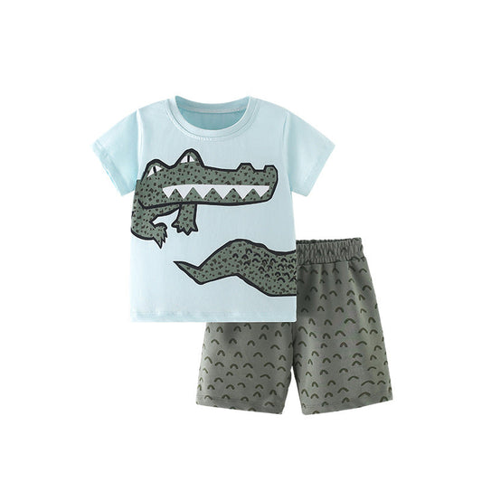 Summer Baby Kids Cartoon Crocodiles Pattern T-shirt and Shorts Casual Clothing Set for Boys, MyKids-USA®, Baby & Toddler Outfits, MyKids-USA - Size/Age - 110 (3-5Y) - Color - Green -  -  - TR2506282224-A.