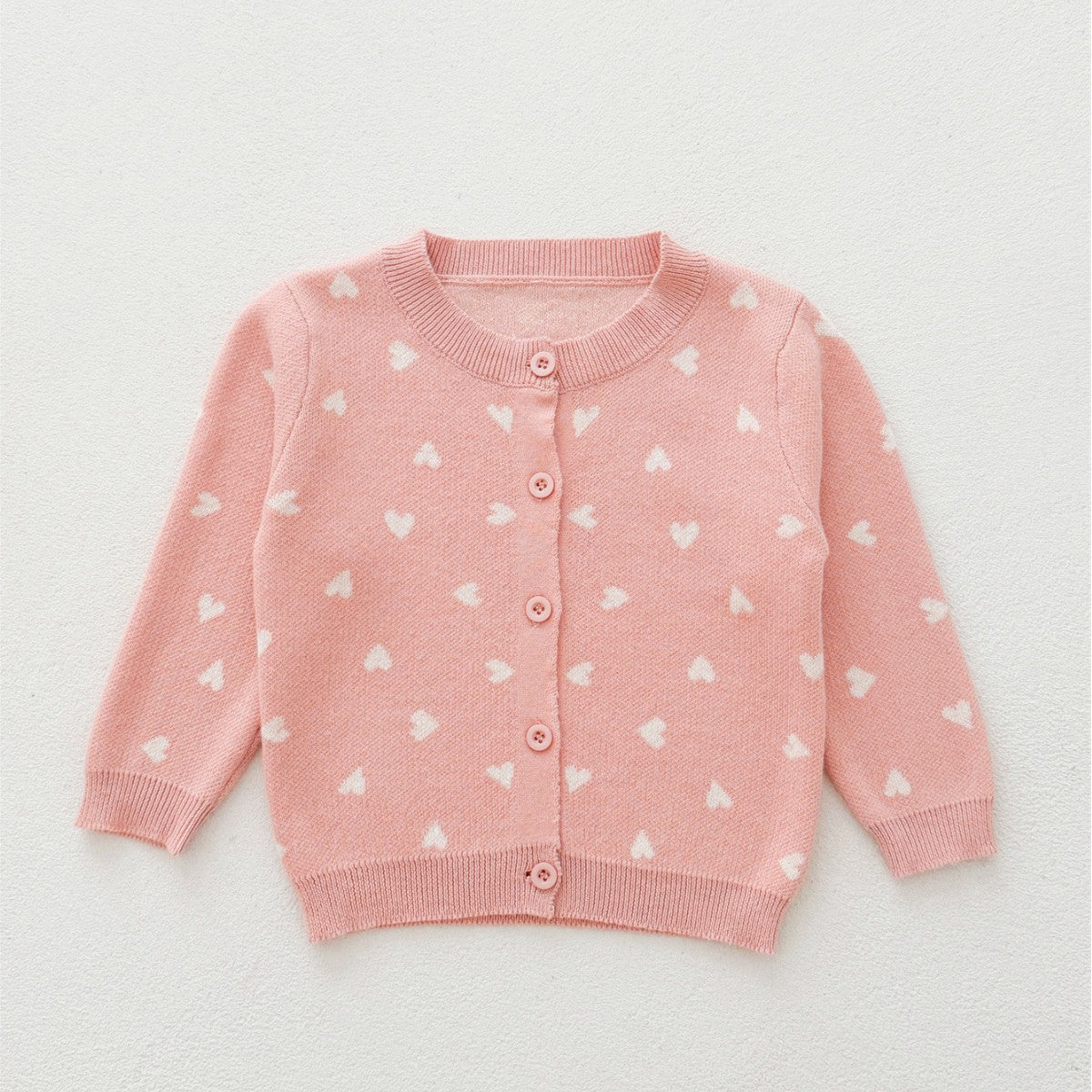 Spring Arrival Baby Kids Girls Comfortable Heart Pattern Knitted Long Sleeves Cardigan