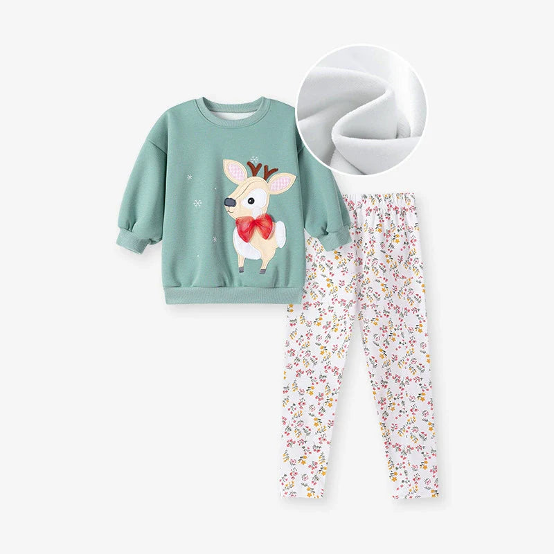Spring and Autumn Girls Animals Cartoon Pattern Long Sleeves Christmas Clothing Set, MyKids-USA®, Baby & Toddler Outfits, MyKids-USA - Size/Age - 90 (12-24M) - Color - Green -  -  - TR2507242039-A.