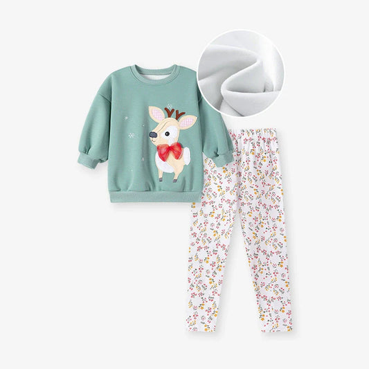 Spring and Autumn Girls Animals Cartoon Pattern Long Sleeves Christmas Clothing Set, MyKids-USA®, Baby & Toddler Outfits, MyKids-USA - Size/Age - 90 (12-24M) - Color - Green -  -  - TR2507242039-A.