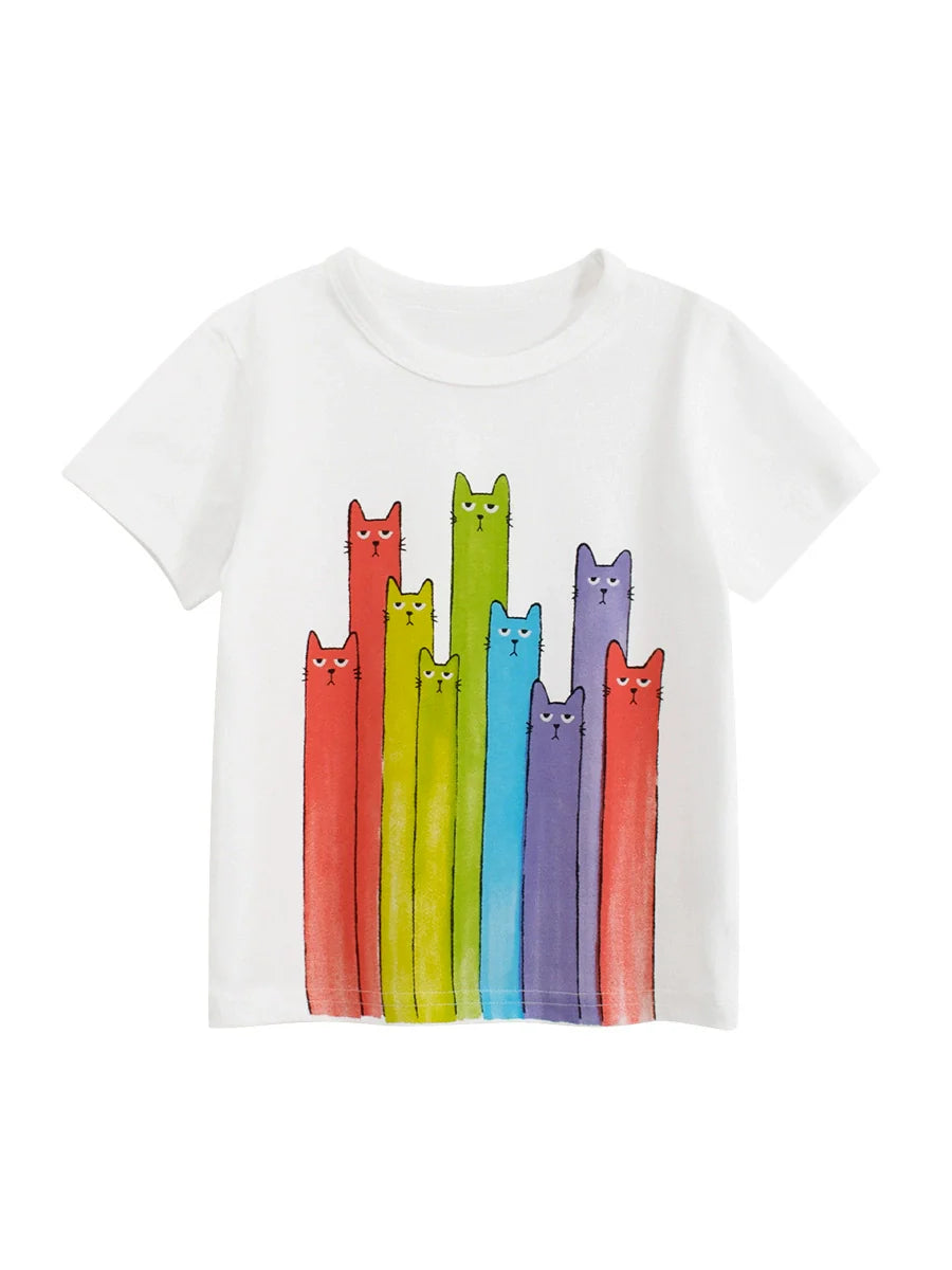 Summer Girls’ Cartoon Cats Pattern Printed T-shirt in European and American Style, MyKids-USA®, Baby & Toddler Tops, MyKids-USA -  -  -  -  -  -  - .