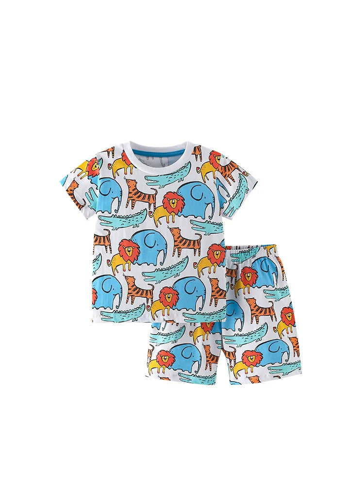 Lions and Elephants Pattern T-shirt and Shorts Clothing Set for Boys, MyKids-USA®, Baby & Toddler Outfits, MyKids-USA -  -  -  -  -  -  - .