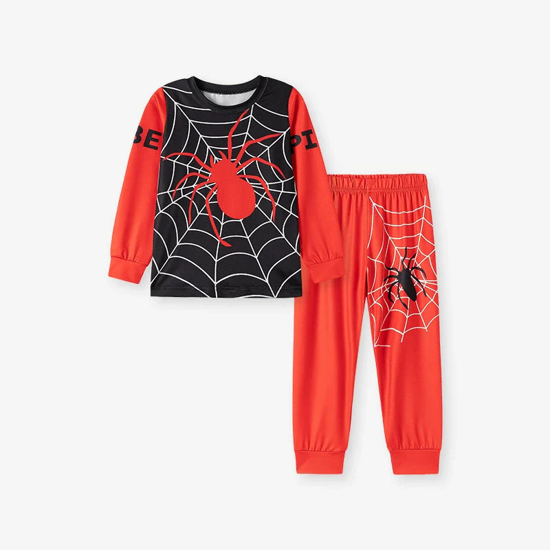 Spider & Web Kids Pajama Set – Long Sleeve Shirt and Pants, Fun Cartoon Design, MyKids-USA®, Baby & Toddler Sleepwear, MyKids-USA - Size/Age - 90 (12-24M) - Color - Red -  -  - TR2509012131-A.