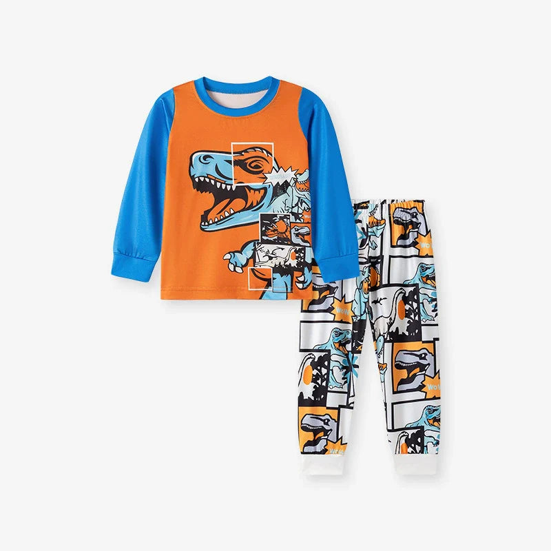 T-Rex Kids Pajama Set – Long Sleeve Shirt and Pants, Cartoon Dinosaur Design, MyKids-USA®, Baby & Toddler Sleepwear, MyKids-USA - Size/Age - 90 (12-24M) - Color - Blue -  -  - TR2509012148-A.