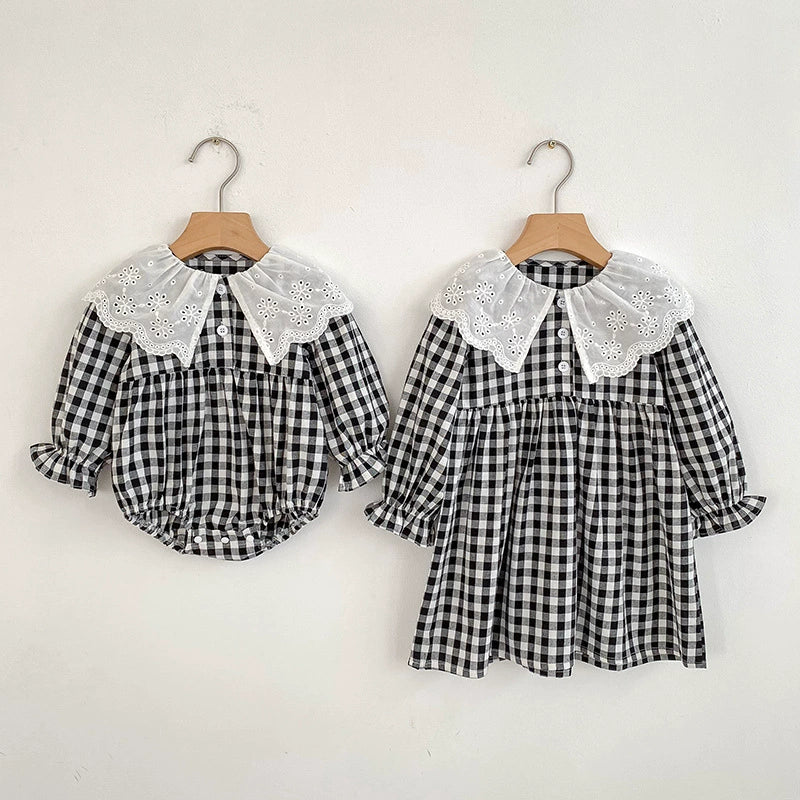 Autumn Baby Girls French-style Flowers Pattern Collar Long Sleeves Plaid bodysuit and Dress – Princess Sister Matching Set, MyKids-USA®, Baby & Toddler Outfits, MyKids-USA -  -  -  -  -  -  - .