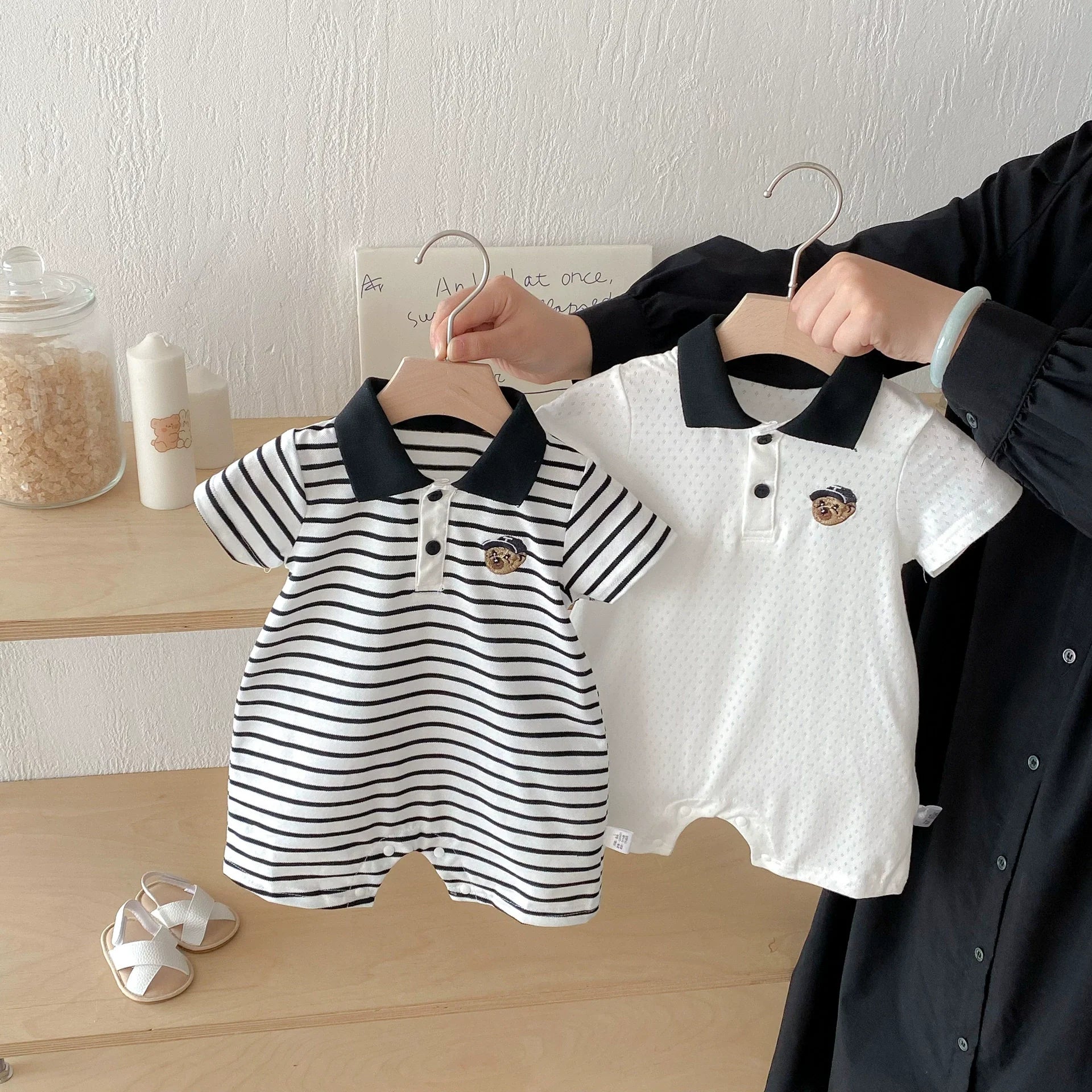 Summer Arrival Baby Boys Teddy Bear Pattern Short Sleeves Rompers with Turn-down Collar, MyKids-USA®, Baby One-Pieces, MyKids-USA -  -  -  -  -  -  - .