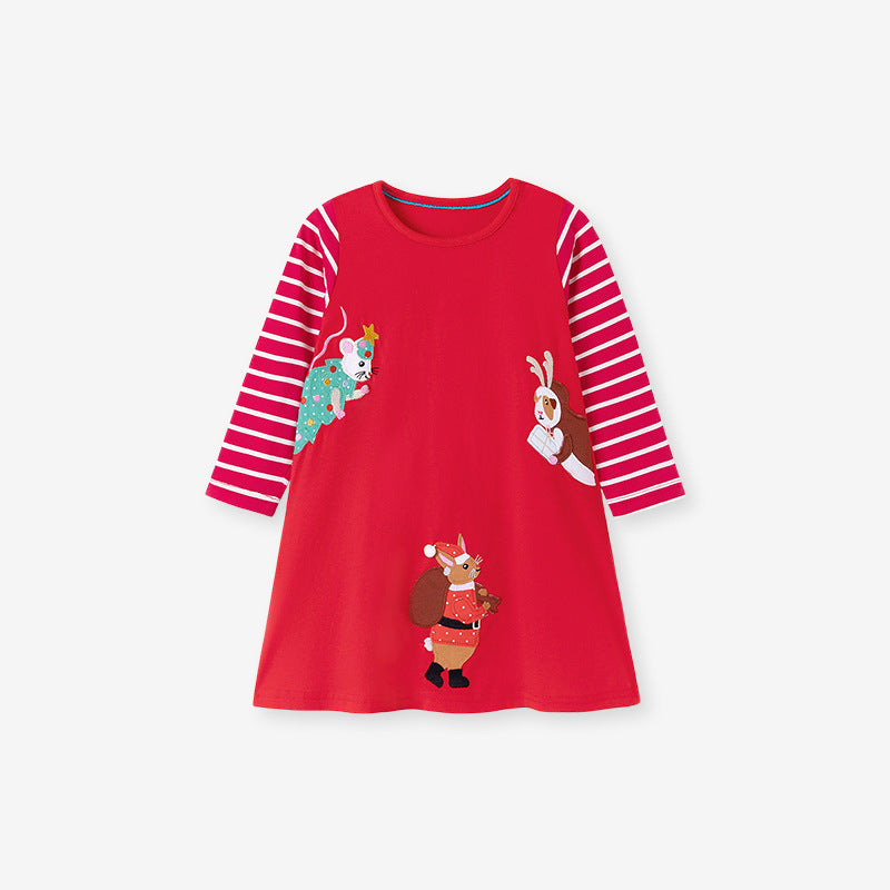 Autumn and Spring Christmas Cartoon and Striped Pattern Long Sleeves Dress, MyKids-USA®, Baby & Toddler Dresses, MyKids-USA -  -  -  -  -  -  - .