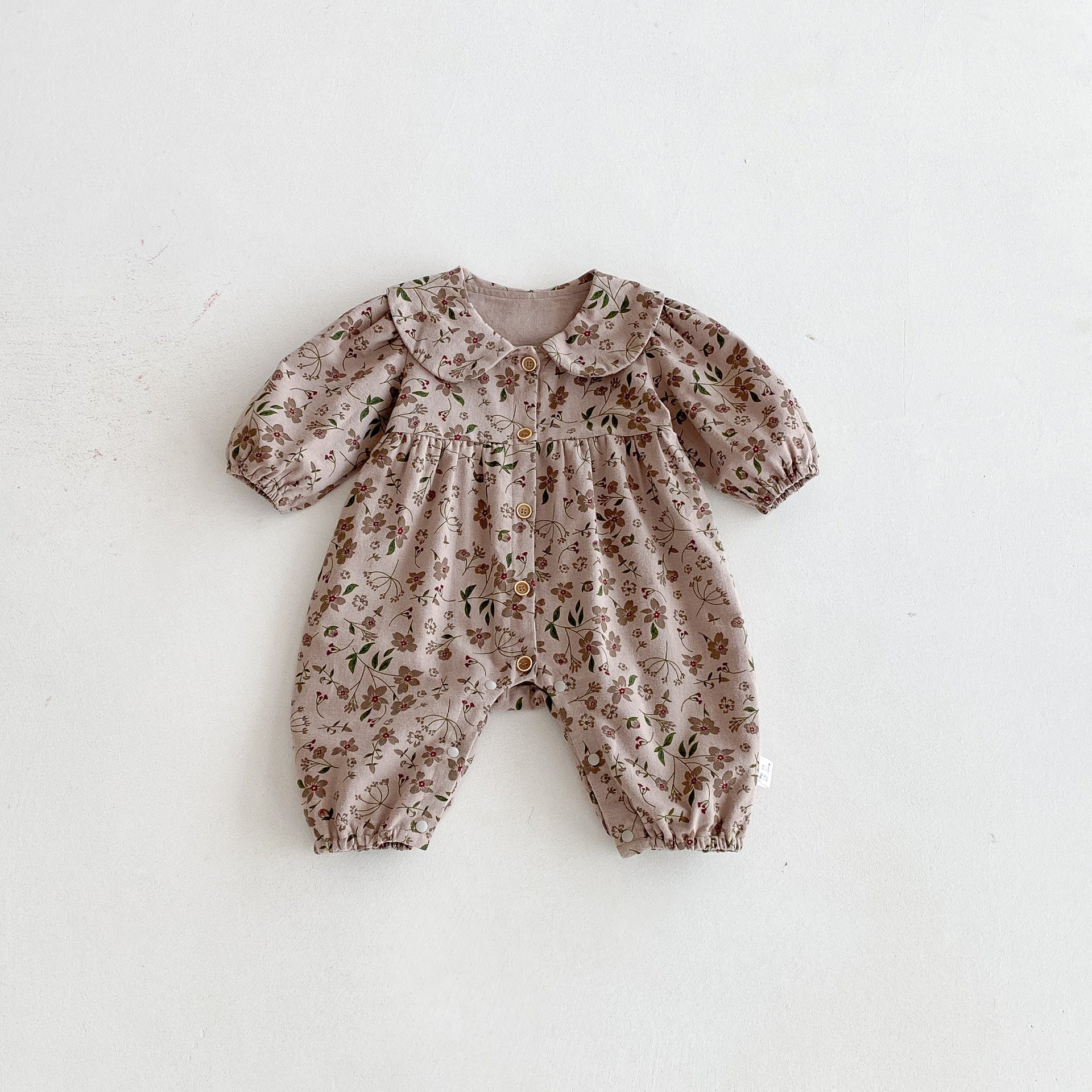 Autumn Arrival Baby Girls Long Sleeves Floral Pattern Single Breasted Rompers, MyKids-USA®, Baby One-Pieces, MyKids-USA - Size/Age - 66 (3-6M) - Color - Brown -  -  - TR2509132331-A.