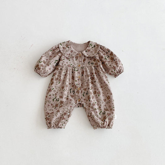 Autumn Arrival Baby Girls Long Sleeves Floral Pattern Single Breasted Rompers, MyKids-USA®, Baby One-Pieces, MyKids-USA - Size/Age - 66 (3-6M) - Color - Brown -  -  - TR2509132331-A.