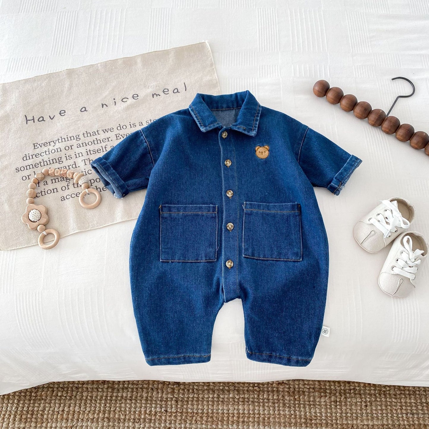 Autumn and Spring Arrival Baby Unisex Long Sleeves Cartoon Pattern Single Breasted Denim Rompers, MyKids-USA®, Bodysuits, MyKids-USA - Size/Age - 66 (3-6M) - Color - Navy Blue (Dark Blue) -  -  - TR2510282326-B.