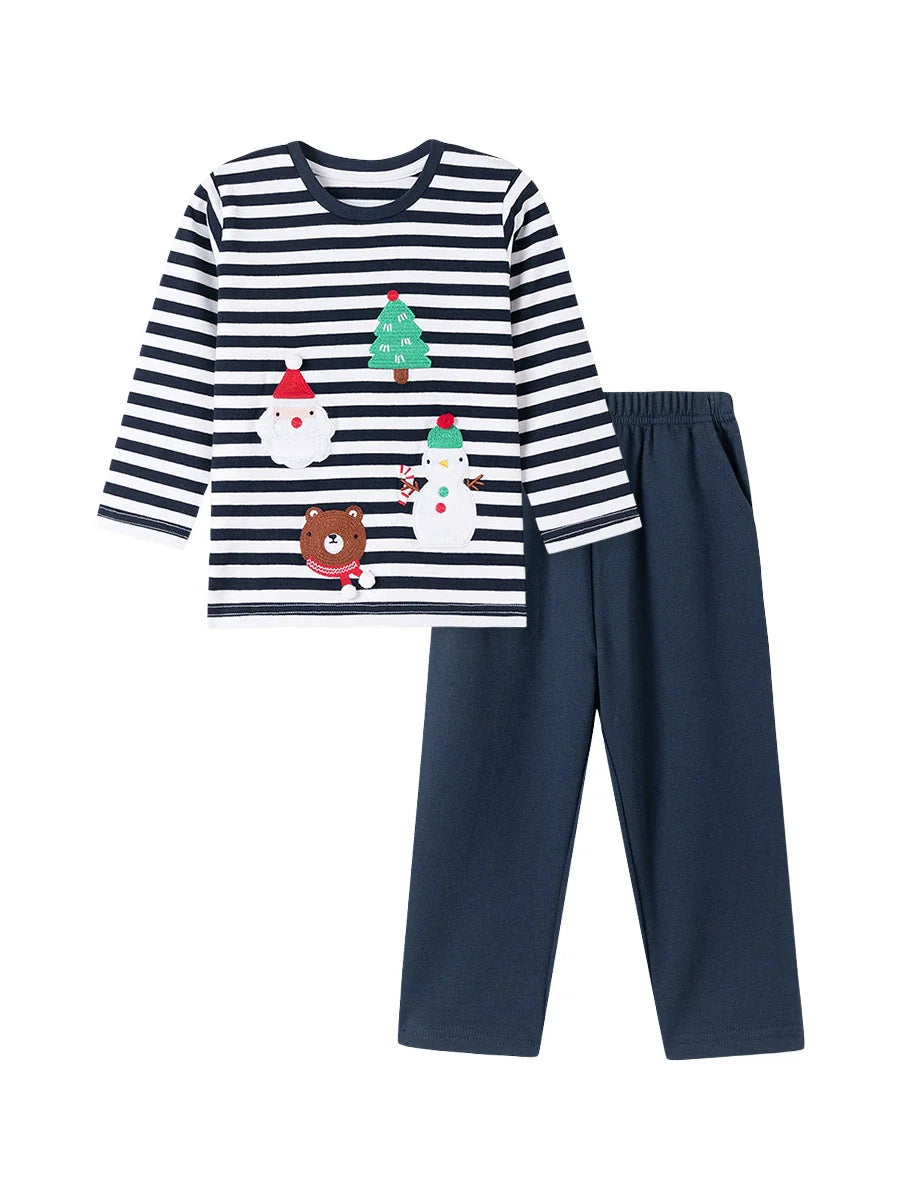 Spring and Autumn Boys Christmas Cartoon Pattern Long Sleeves Striped Clothing Set, MyKids-USA®, Baby & Toddler Outfits, MyKids-USA -  -  -  -  -  -  - .