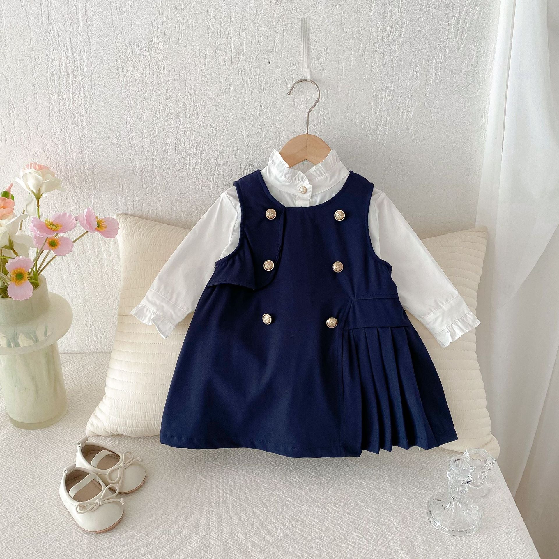 Spring and Autumn Kids Girls Solid Color Beige Long Sleeves Single Breasted Shirt or Preppy Dress Clothing Set, MyKids-USA®, Baby & Toddler Dresses, MyKids-USA -  -  -  -  -  -  - .