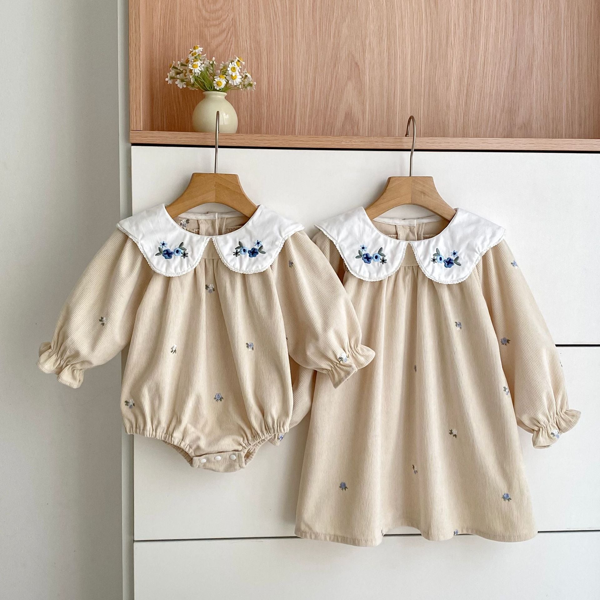 Autumn Baby Kids Girls Flowers Embroidered Pattern Long-sleeved bodysuit and Dress – Princess Sister Matching Set, MyKids-USA®, Baby & Toddler Dresses, MyKids-USA -  -  -  -  -  -  - .