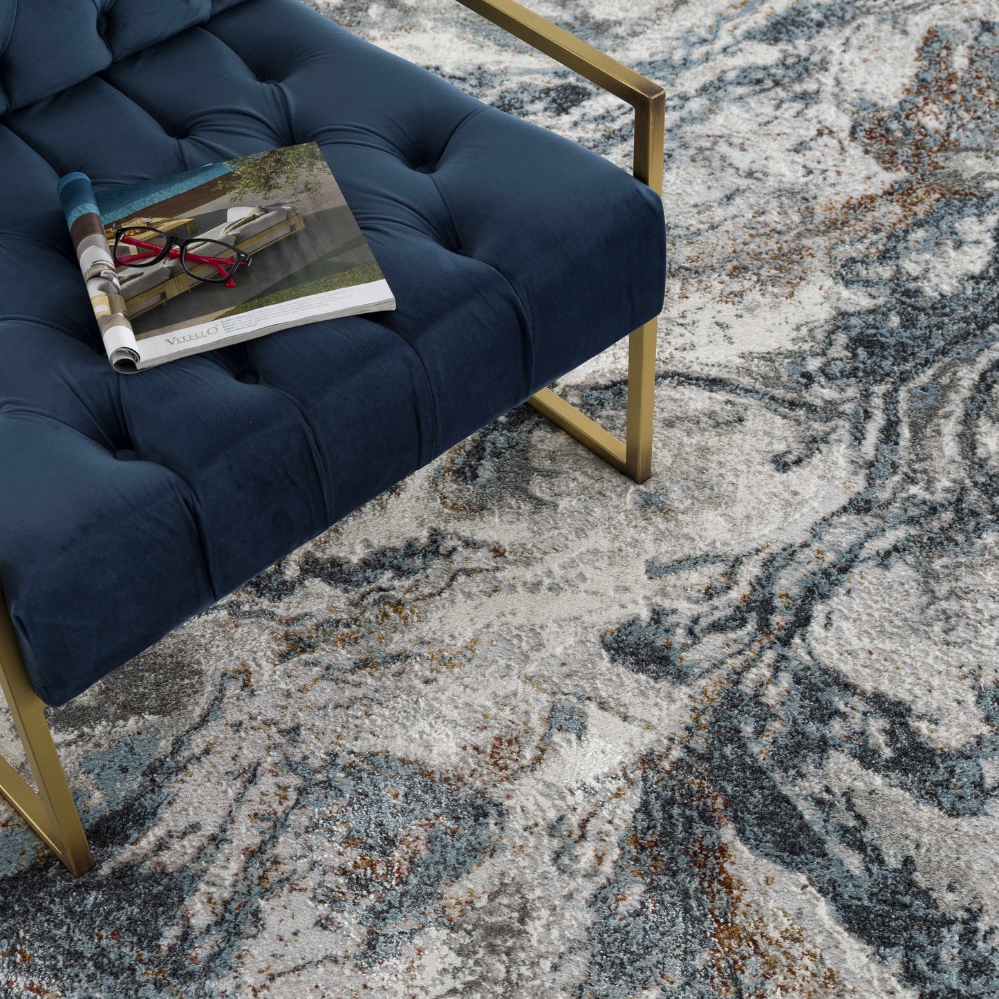 Lively Marble Blue Area Rug