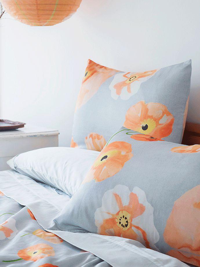 Sham: Peach Poppies on Grey