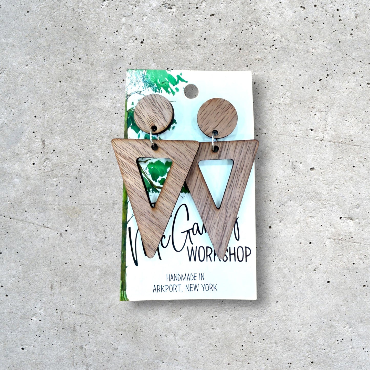 Wood Triangle Dangle Earrings, Wood Earrings, Hypoallergenic