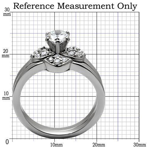 TK099 - High polished (no plating) Stainless Steel Ring with AAA Grade CZ  in Clear