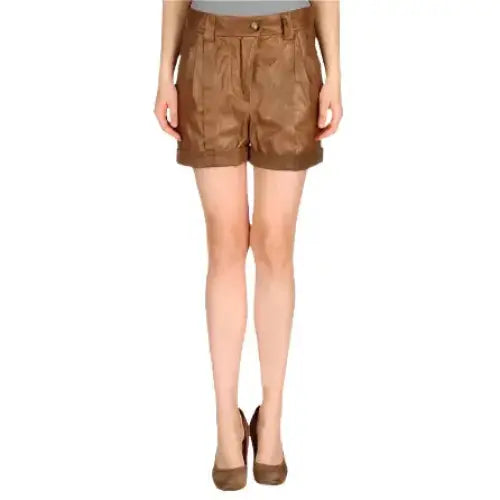 Women's Brown Leather Ruffle Shorts